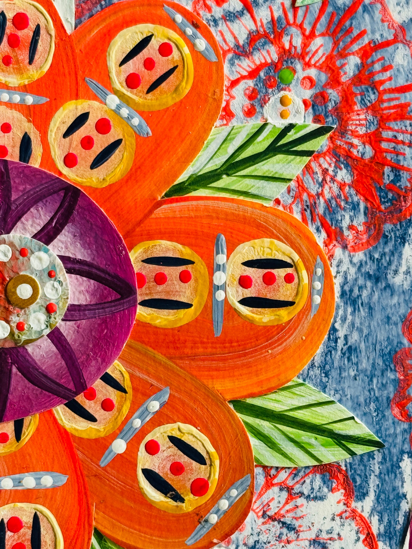 Funky floral collage, Colorful wall art, Joyful home decor, World culture inspired, Hand-painted collage, Vibrant flower art, Playful wall art, Global art prints