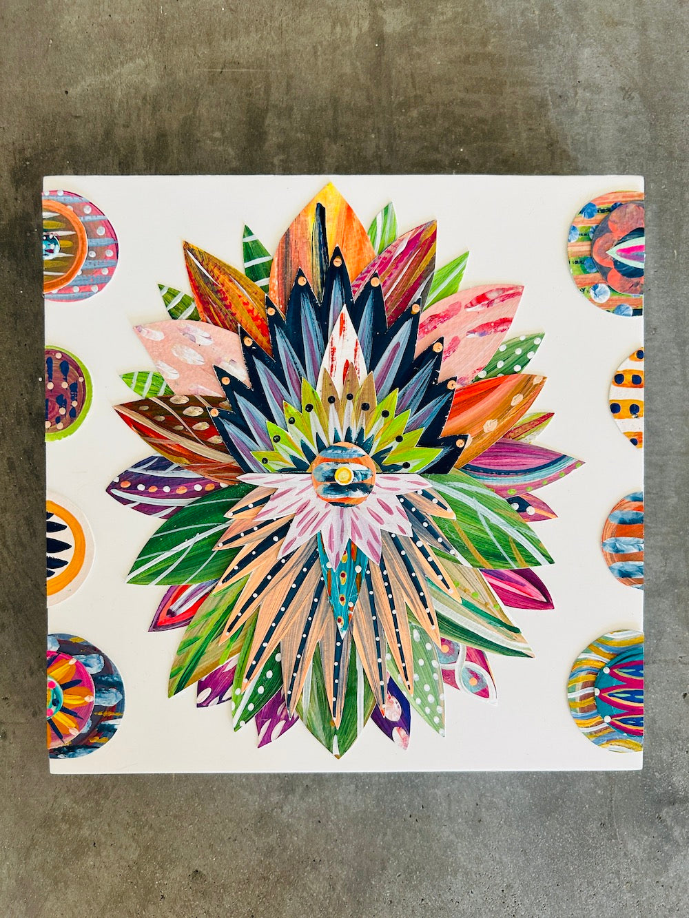 Funky floral collage, Colorful wall art, Joyful home decor, World culture inspired, Hand-painted collage, Vibrant flower art, Playful wall art, Global art prints