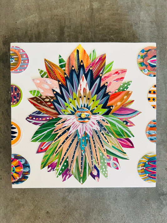 Funky floral collage, Colorful wall art, Joyful home decor, World culture inspired, Hand-painted collage, Vibrant flower art, Playful wall art, Global art prints