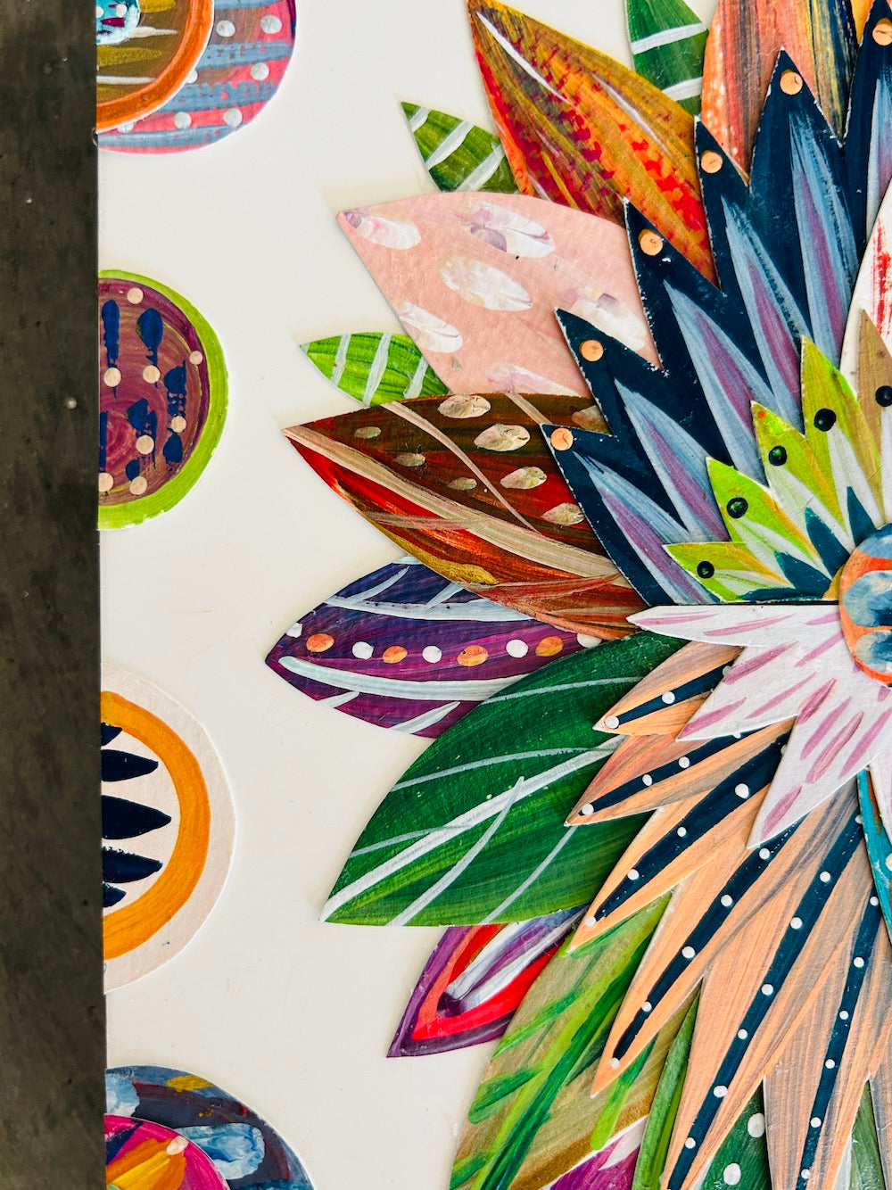 Funky floral collage, Colorful wall art, Joyful home decor, World culture inspired, Hand-painted collage, Vibrant flower art, Playful wall art, Global art prints