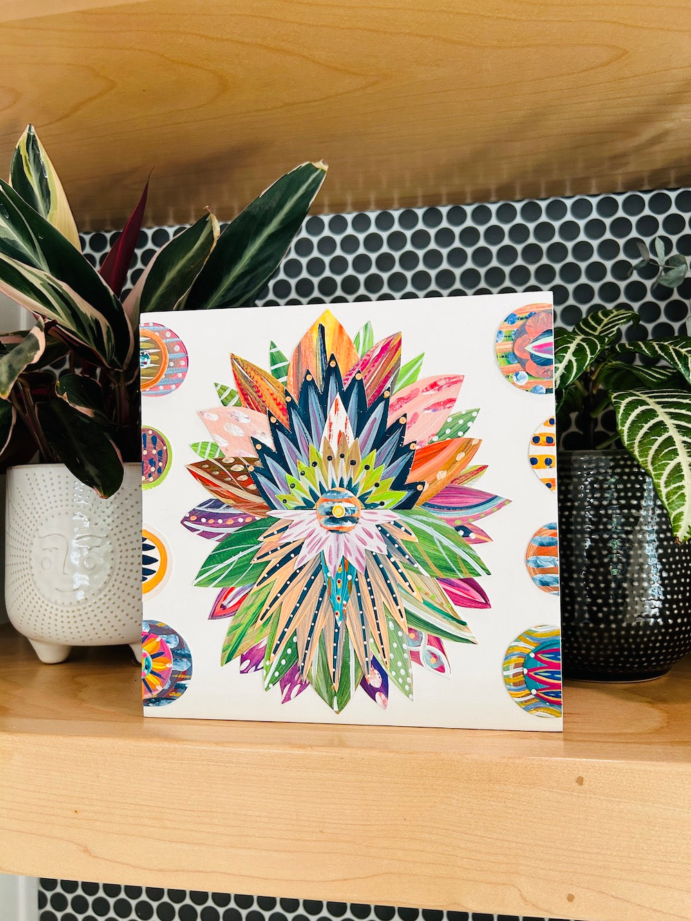 Funky floral collage, Colorful wall art, Joyful home decor, World culture inspired, Hand-painted collage, Vibrant flower art, Playful wall art, Global art prints