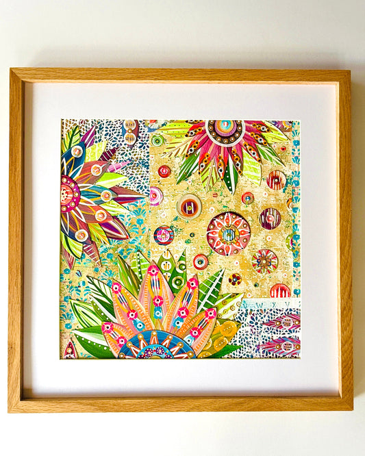 Funky floral collage, Colorful wall art, Joyful home decor, World culture inspired, Hand-painted collage, Vibrant flower art, Playful wall art, Global art prints, bohemian wall art, flower wall art, wall art with flowers, flowery wall art, floral wall art, wall art with florals