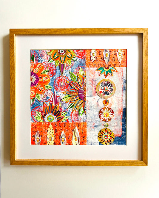 Funky floral collage, Colorful wall art, Joyful home decor, World culture inspired, Hand-painted collage, Vibrant flower art, Playful wall art, Global art prints, bohemian wall art, flower wall art, wall art with flowers, flowery wall art, floral wall art, wall art with florals