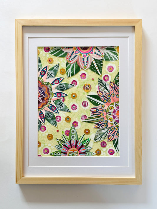 Funky floral collage, Colorful wall art, Joyful home decor, World culture inspired, Hand-painted collage, Vibrant flower art, Playful wall art, Global art prints, bohemian wall art