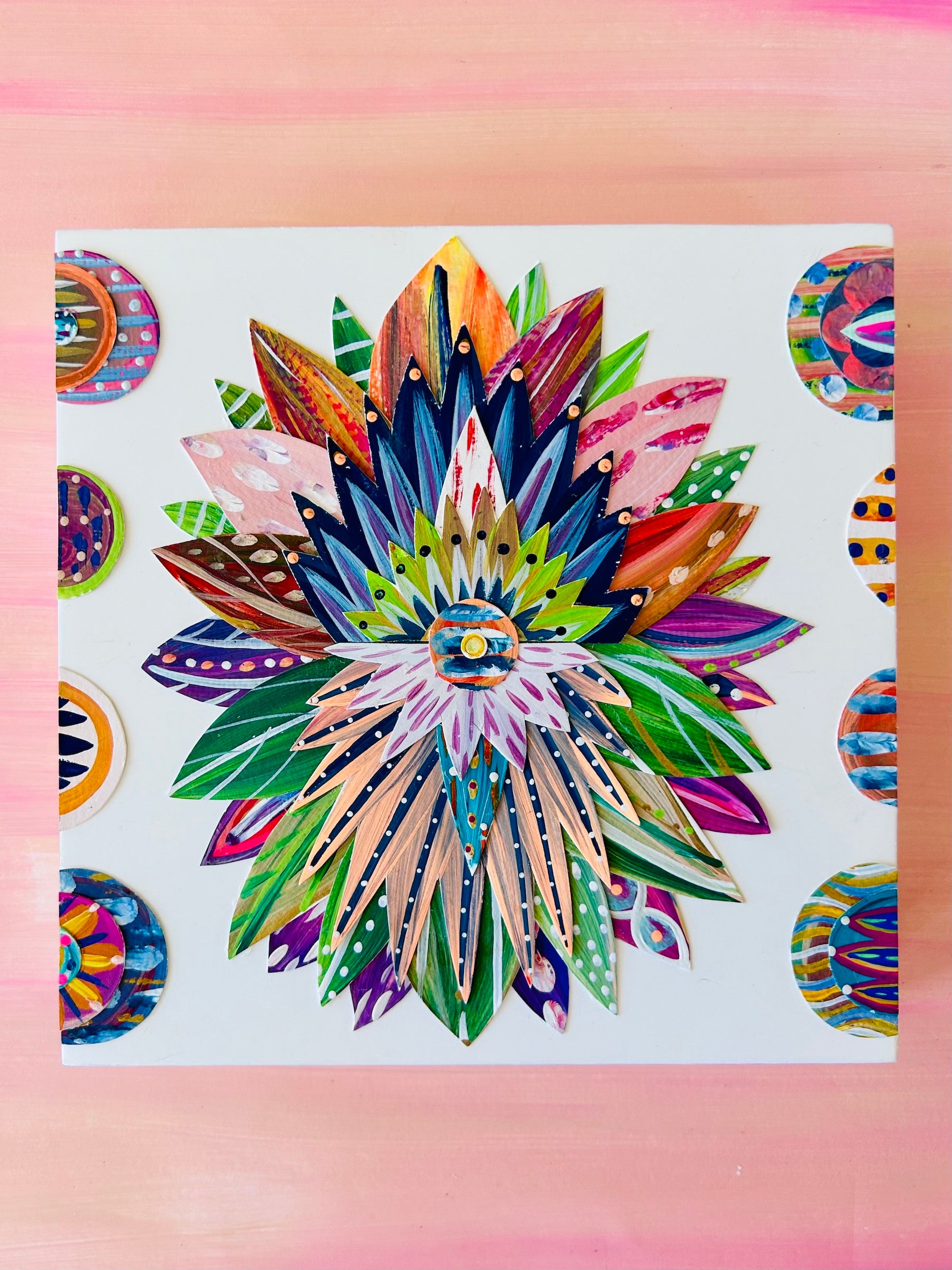 Funky floral collage, Colorful wall art, Joyful home decor, World culture inspired, Hand-painted collage, Vibrant flower art, Playful wall art, Global art prints