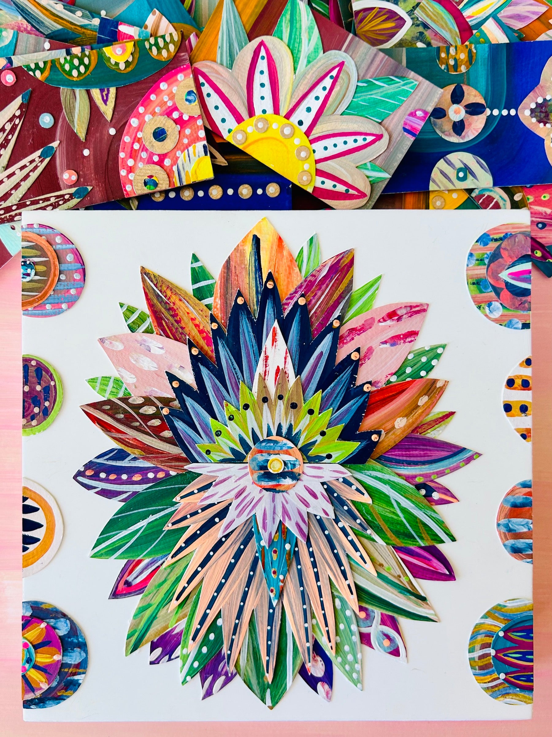 Funky floral collage, Colorful wall art, Joyful home decor, World culture inspired, Hand-painted collage, Vibrant flower art, Playful wall art, Global art prints