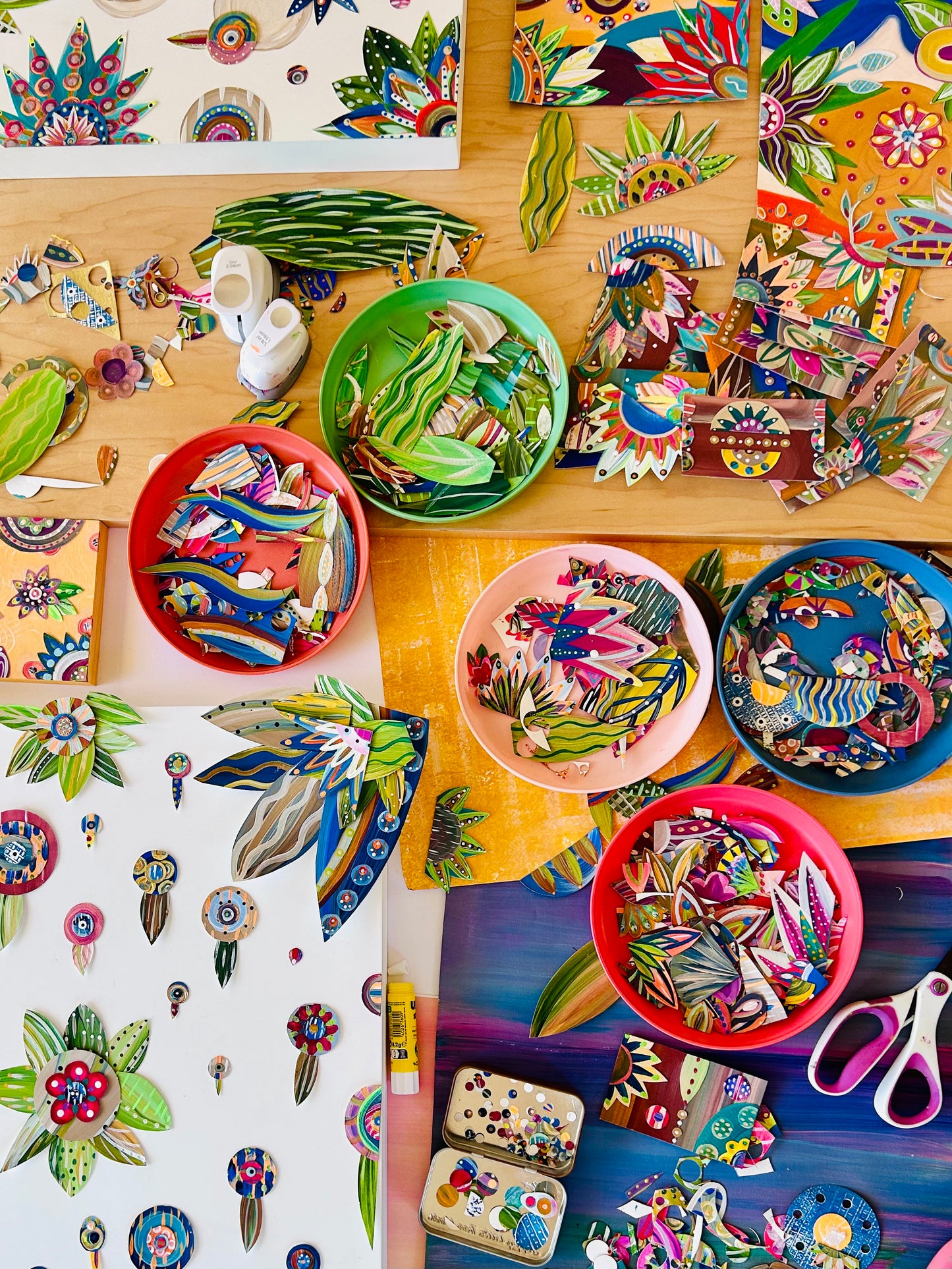 Funky floral collage, Colorful wall art, Joyful home decor, World culture inspired, Hand-painted collage, Vibrant flower art, Playful wall art, Global art prints