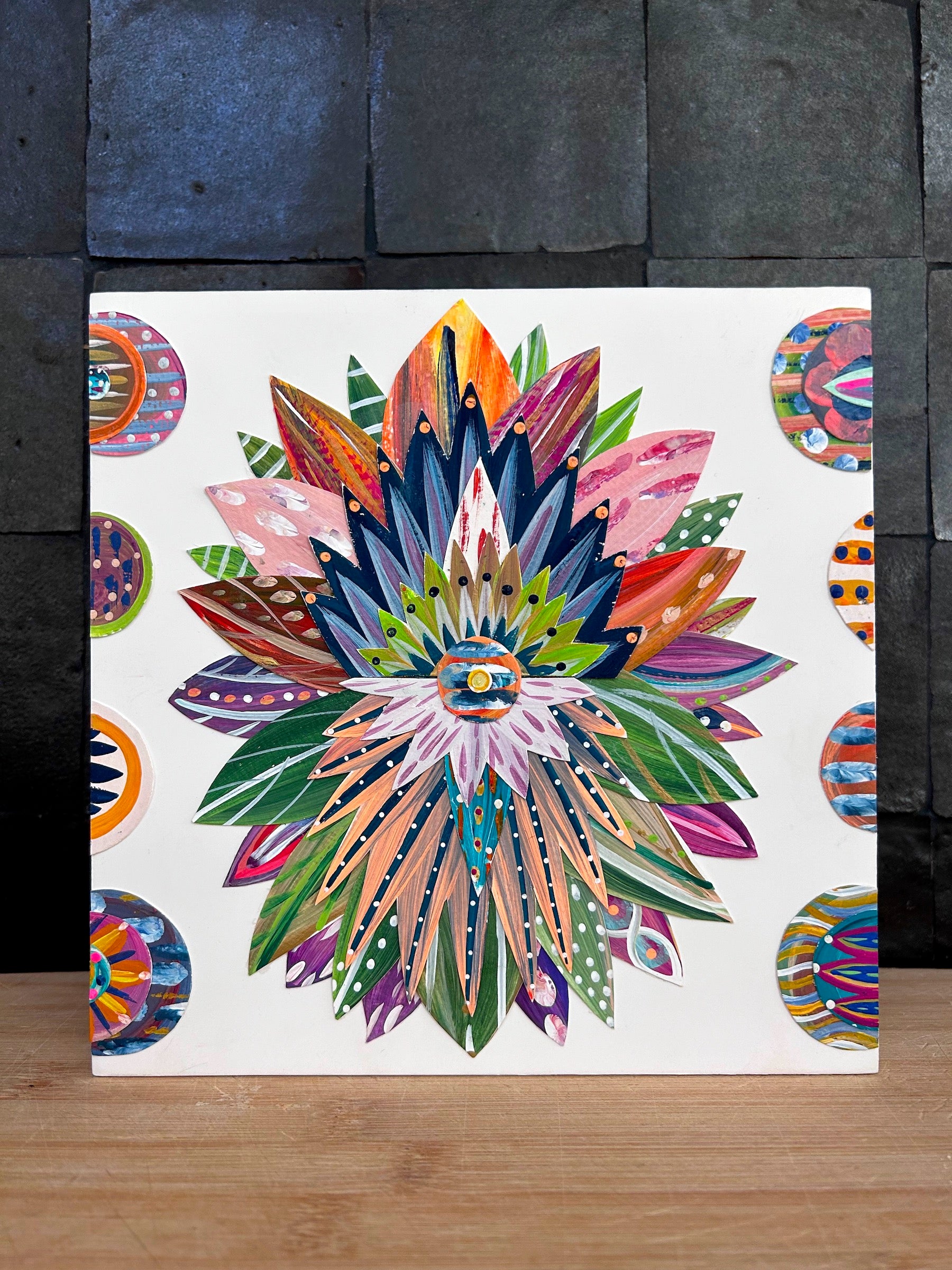 Funky floral collage, Colorful wall art, Joyful home decor, World culture inspired, Hand-painted collage, Vibrant flower art, Playful wall art, Global art prints