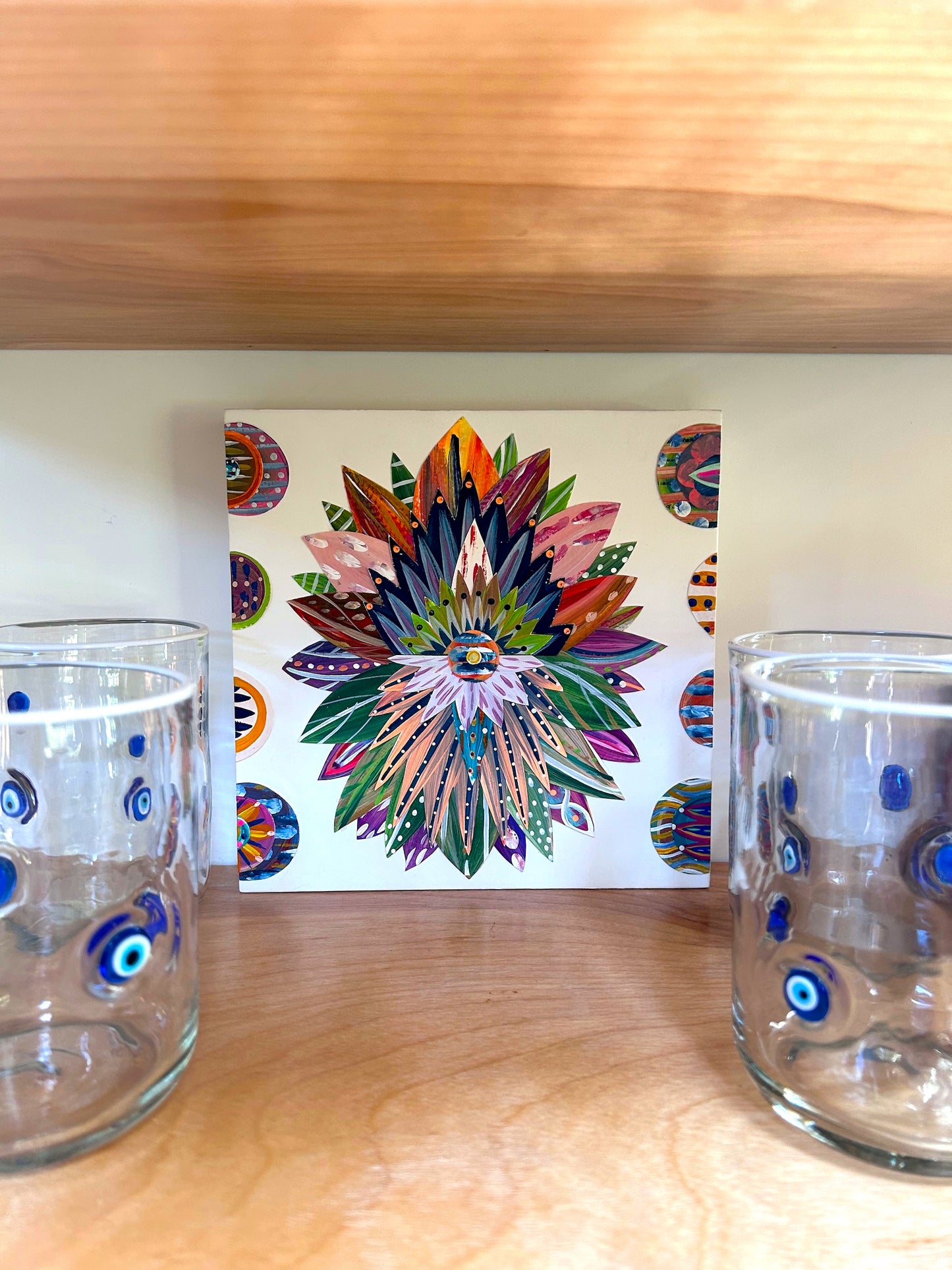 Funky floral collage, Colorful wall art, Joyful home decor, World culture inspired, Hand-painted collage, Vibrant flower art, Playful wall art, Global art prints