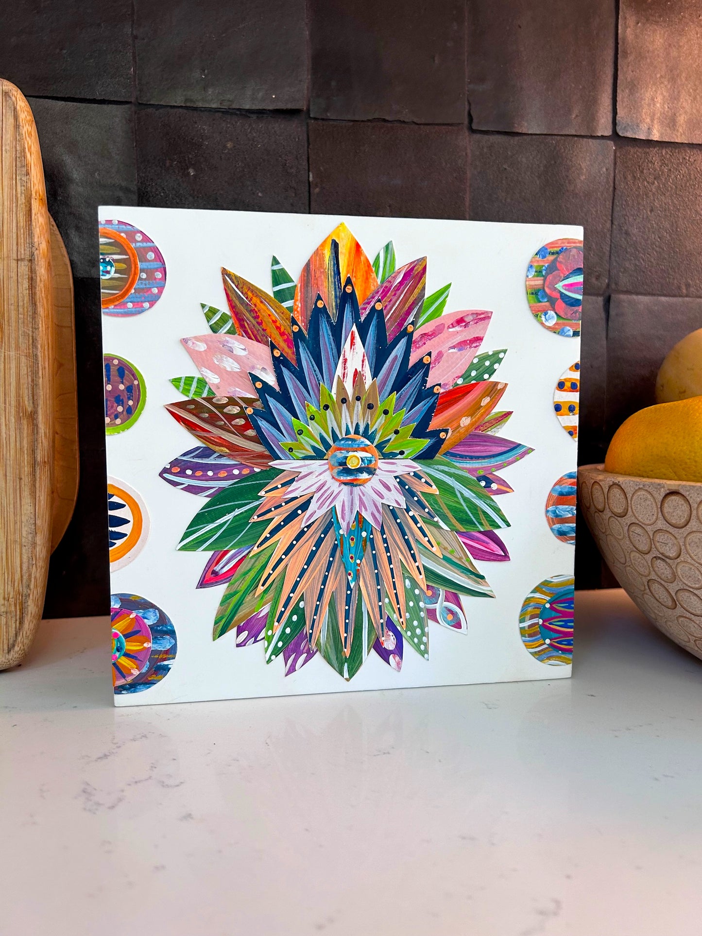 Funky floral collage, Colorful wall art, Joyful home decor, World culture inspired, Hand-painted collage, Vibrant flower art, Playful wall art, Global art prints