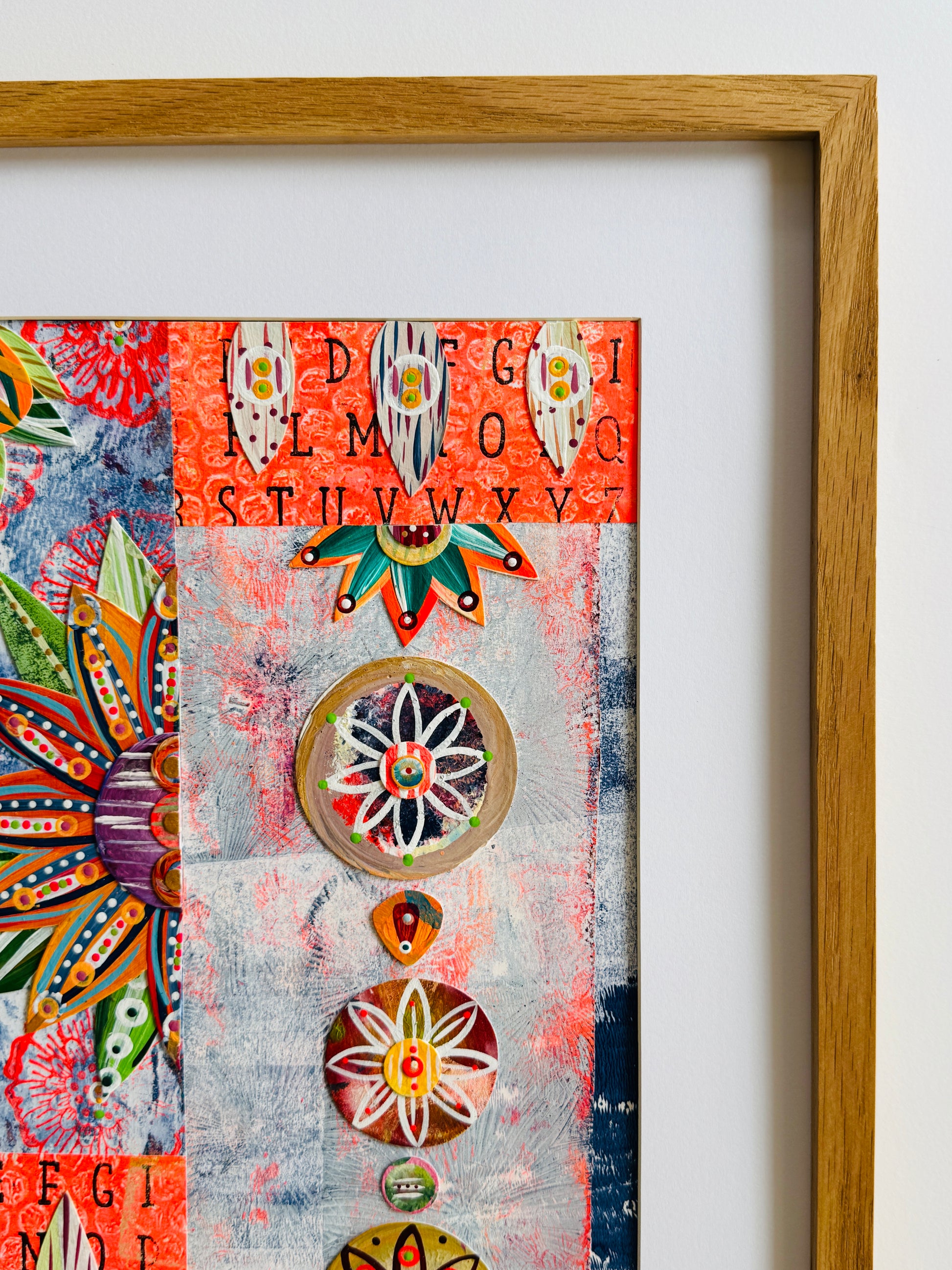 Funky floral collage, Colorful wall art, Joyful home decor, World culture inspired, Hand-painted collage, Vibrant flower art, Playful wall art, Global art prints