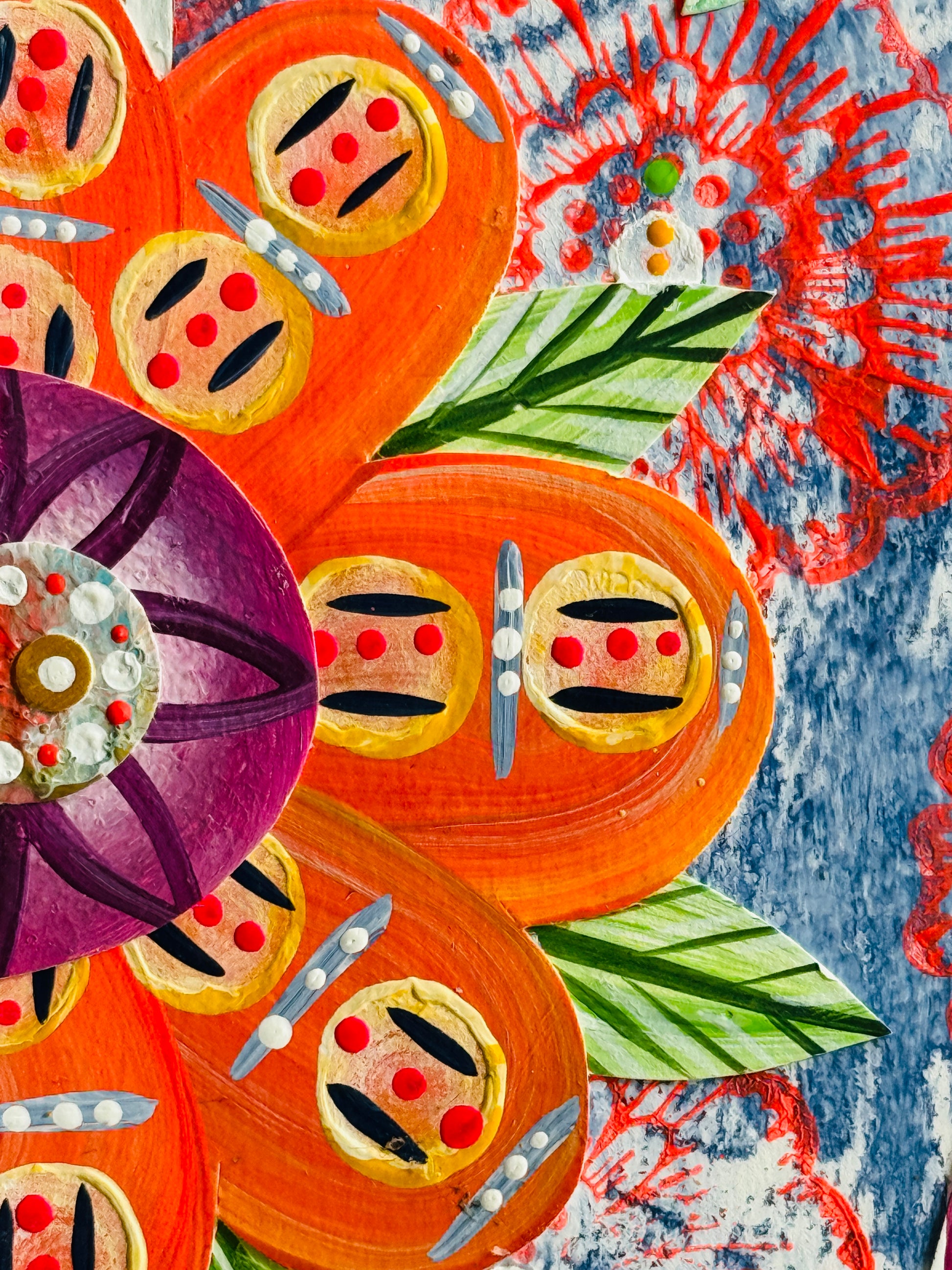 Funky floral collage, Colorful wall art, Joyful home decor, World culture inspired, Hand-painted collage, Vibrant flower art, Playful wall art, Global art prints