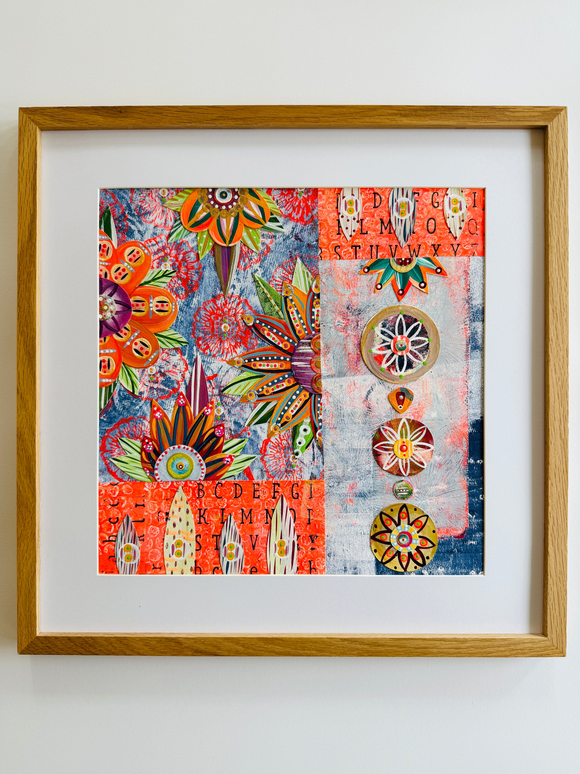 Funky floral collage, Colorful wall art, Joyful home decor, World culture inspired, Hand-painted collage, Vibrant flower art, Playful wall art, Global art prints