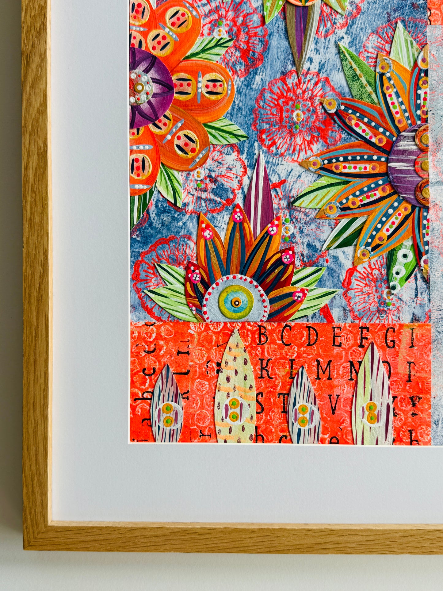 Funky floral collage, Colorful wall art, Joyful home decor, World culture inspired, Hand-painted collage, Vibrant flower art, Playful wall art, Global art prints