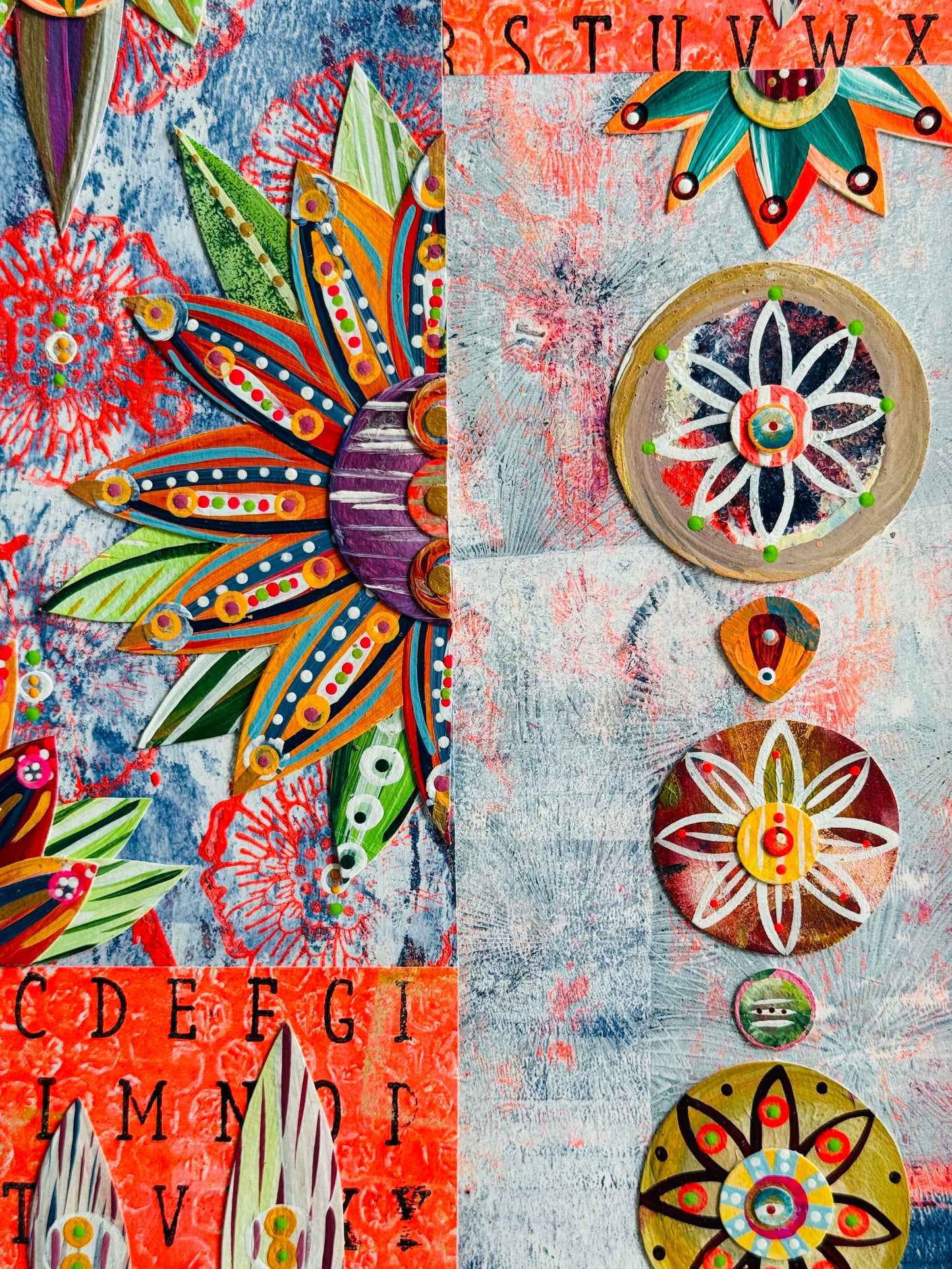 Funky floral collage, Colorful wall art, Joyful home decor, World culture inspired, Hand-painted collage, Vibrant flower art, Playful wall art, Global art prints