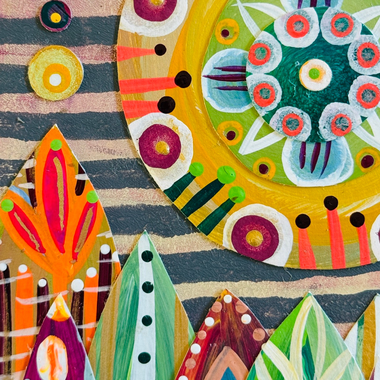 "Patterned Sun" 5 x 5-inch Wood Block Collage