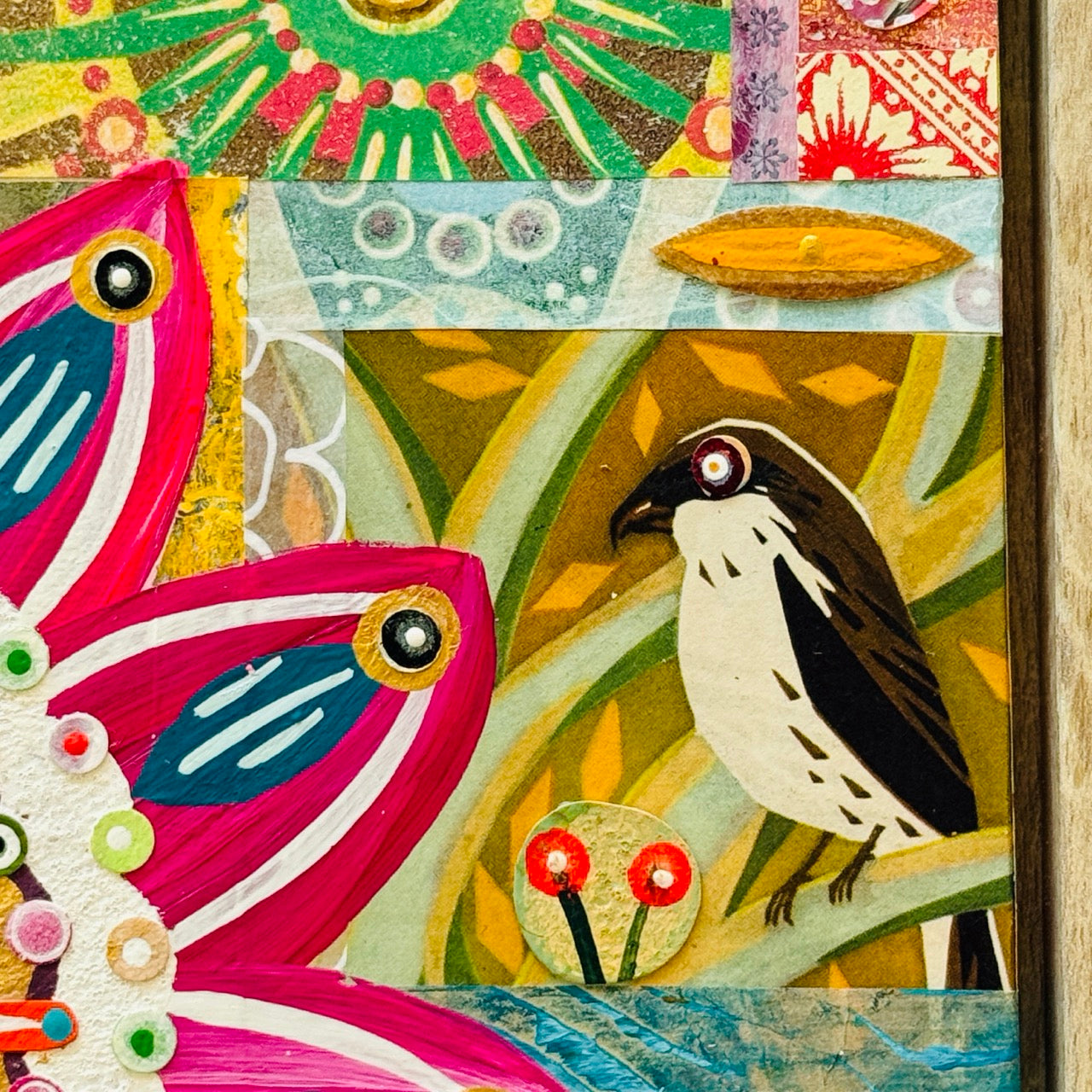 Colorful artwork with a bird and abstract patterns