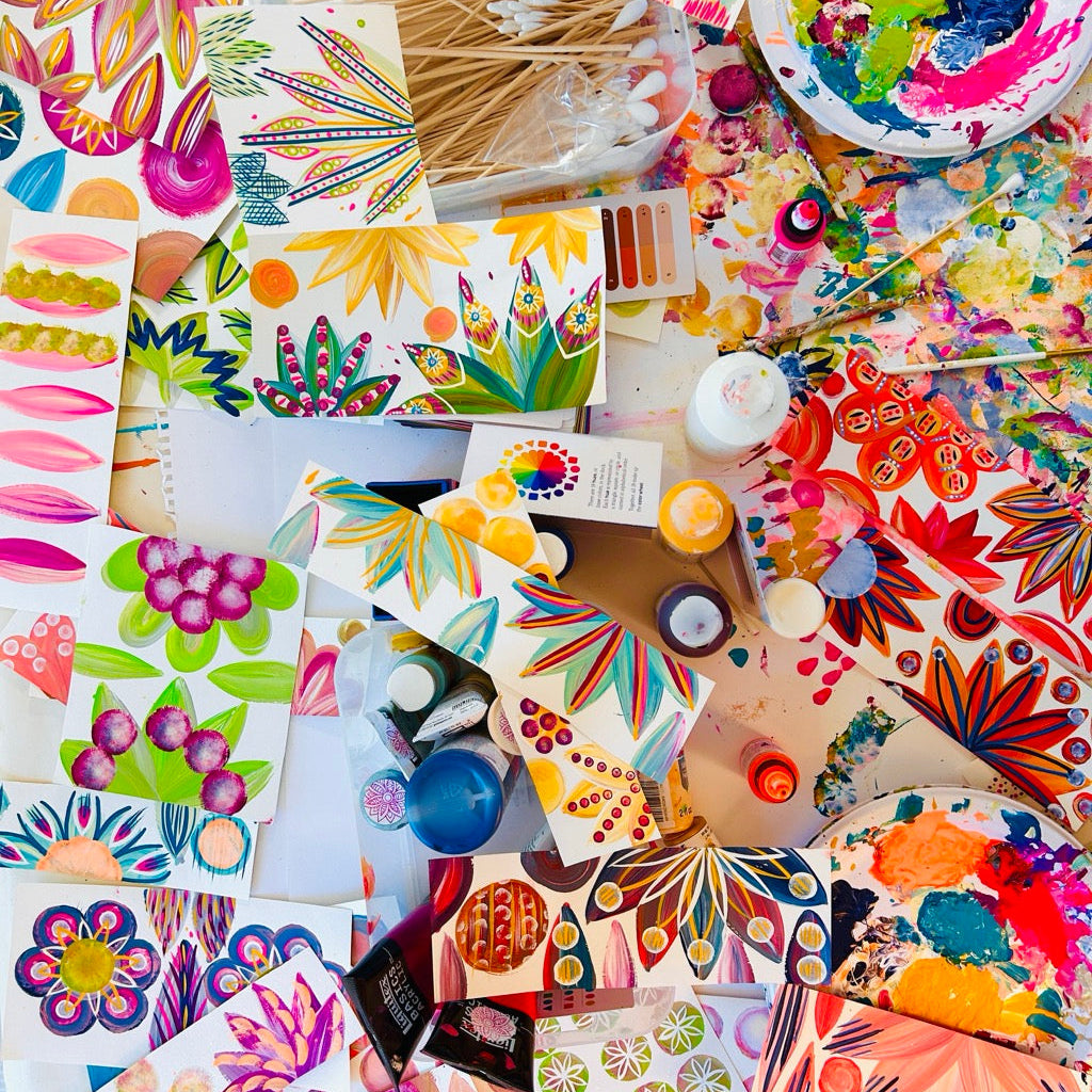 hand-painted floral collage pieces