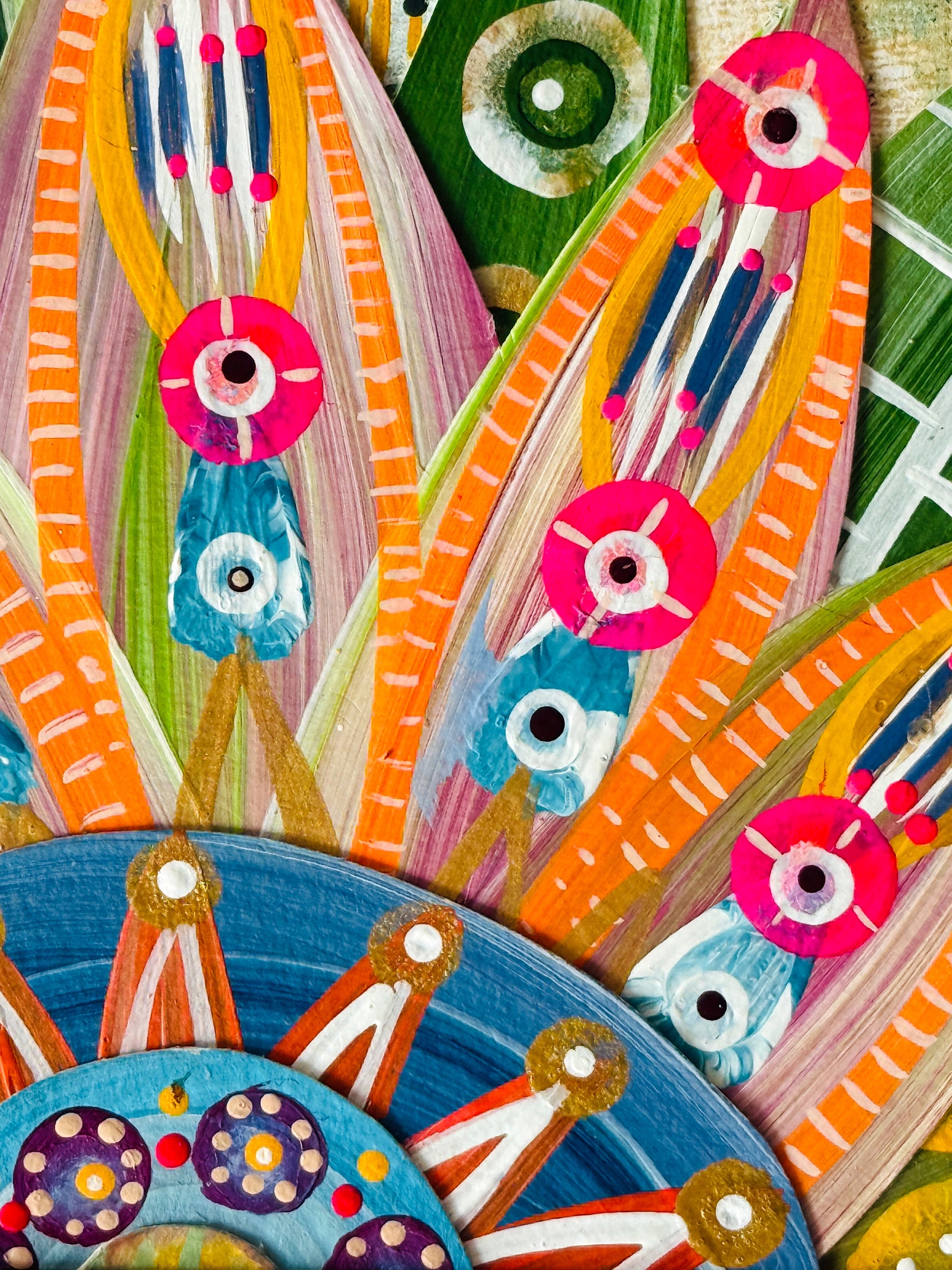 Funky floral collage, Colorful wall art, Joyful home decor, World culture inspired, Hand-painted collage, Vibrant flower art, Playful wall art, Global art prints, bohemian wall art