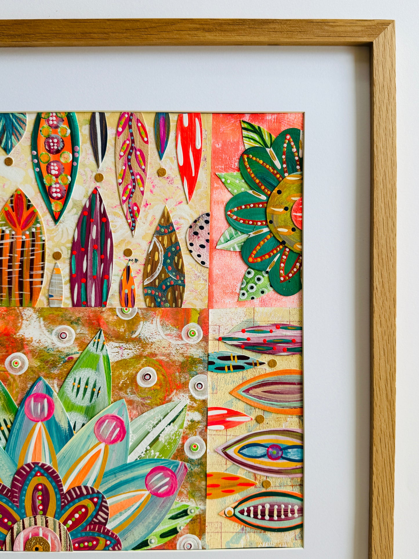 Funky floral collage, Colorful wall art, Joyful home decor, World culture inspired, Hand-painted collage, Vibrant flower art, Playful wall art, Global art prints