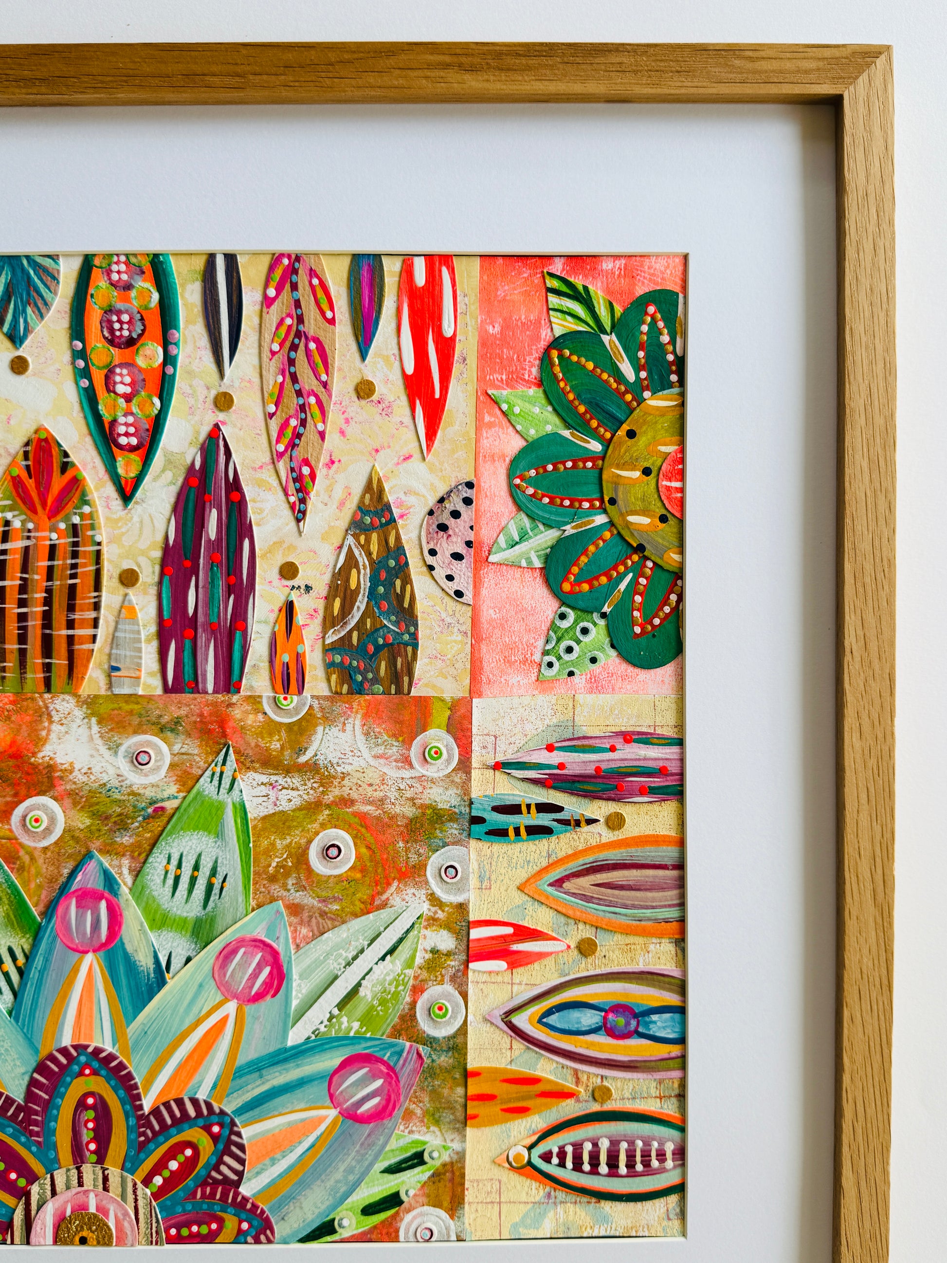 Funky floral collage, Colorful wall art, Joyful home decor, World culture inspired, Hand-painted collage, Vibrant flower art, Playful wall art, Global art prints
