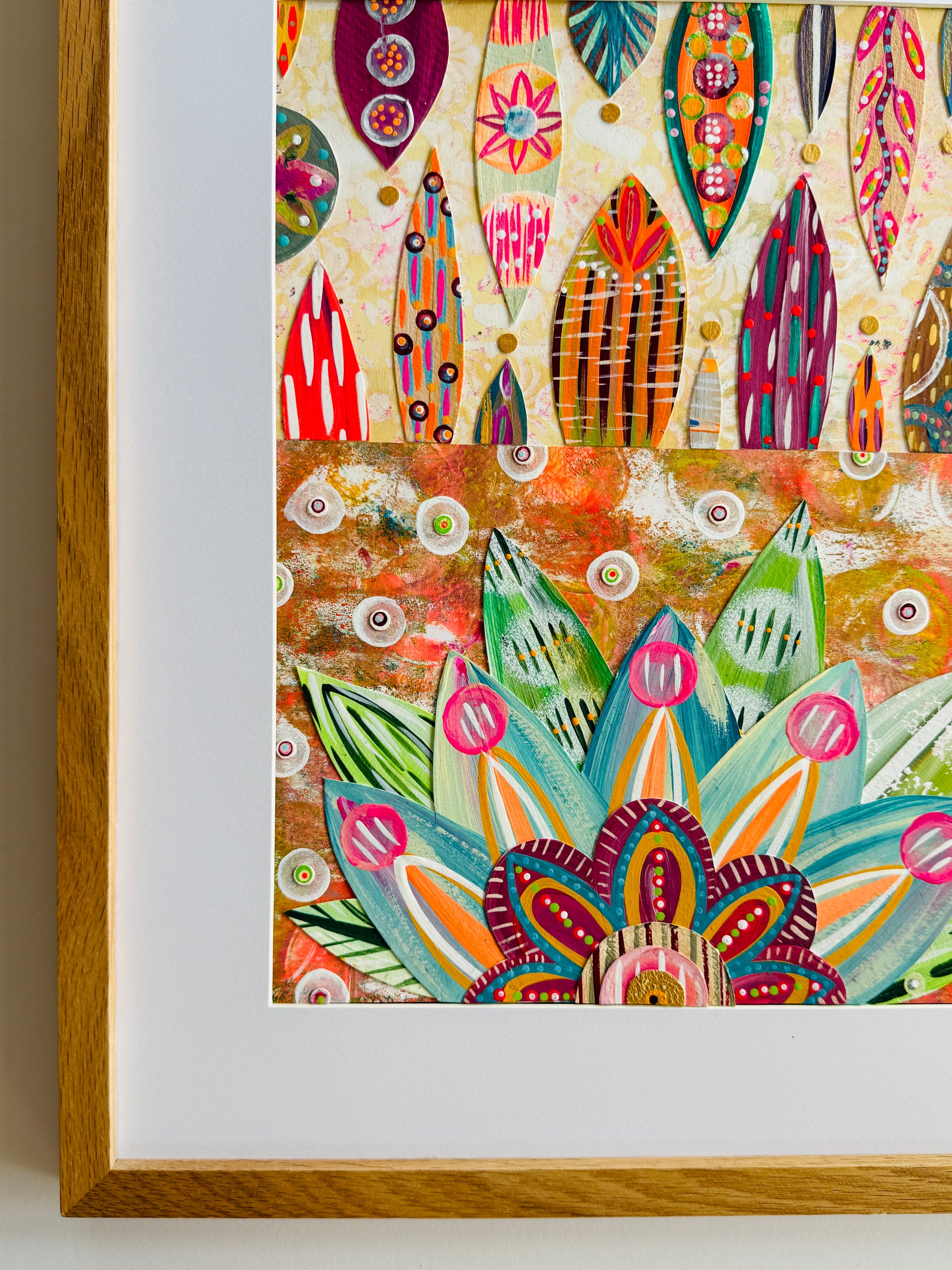 Funky floral collage, Colorful wall art, Joyful home decor, World culture inspired, Hand-painted collage, Vibrant flower art, Playful wall art, Global art prints