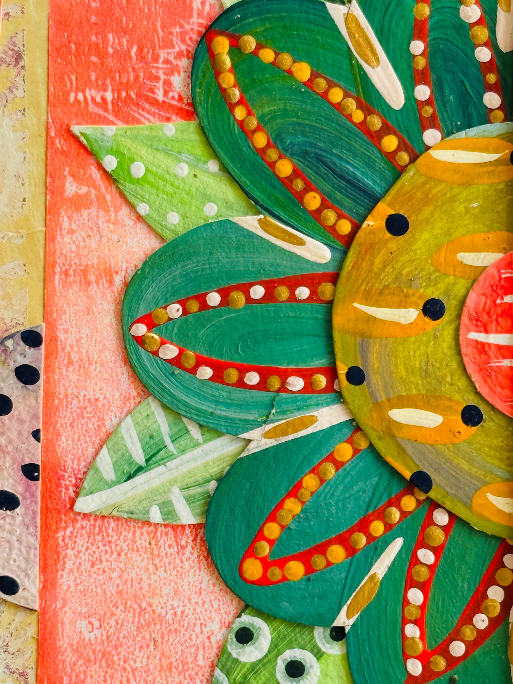 Funky floral collage, Colorful wall art, Joyful home decor, World culture inspired, Hand-painted collage, Vibrant flower art, Playful wall art, Global art prints