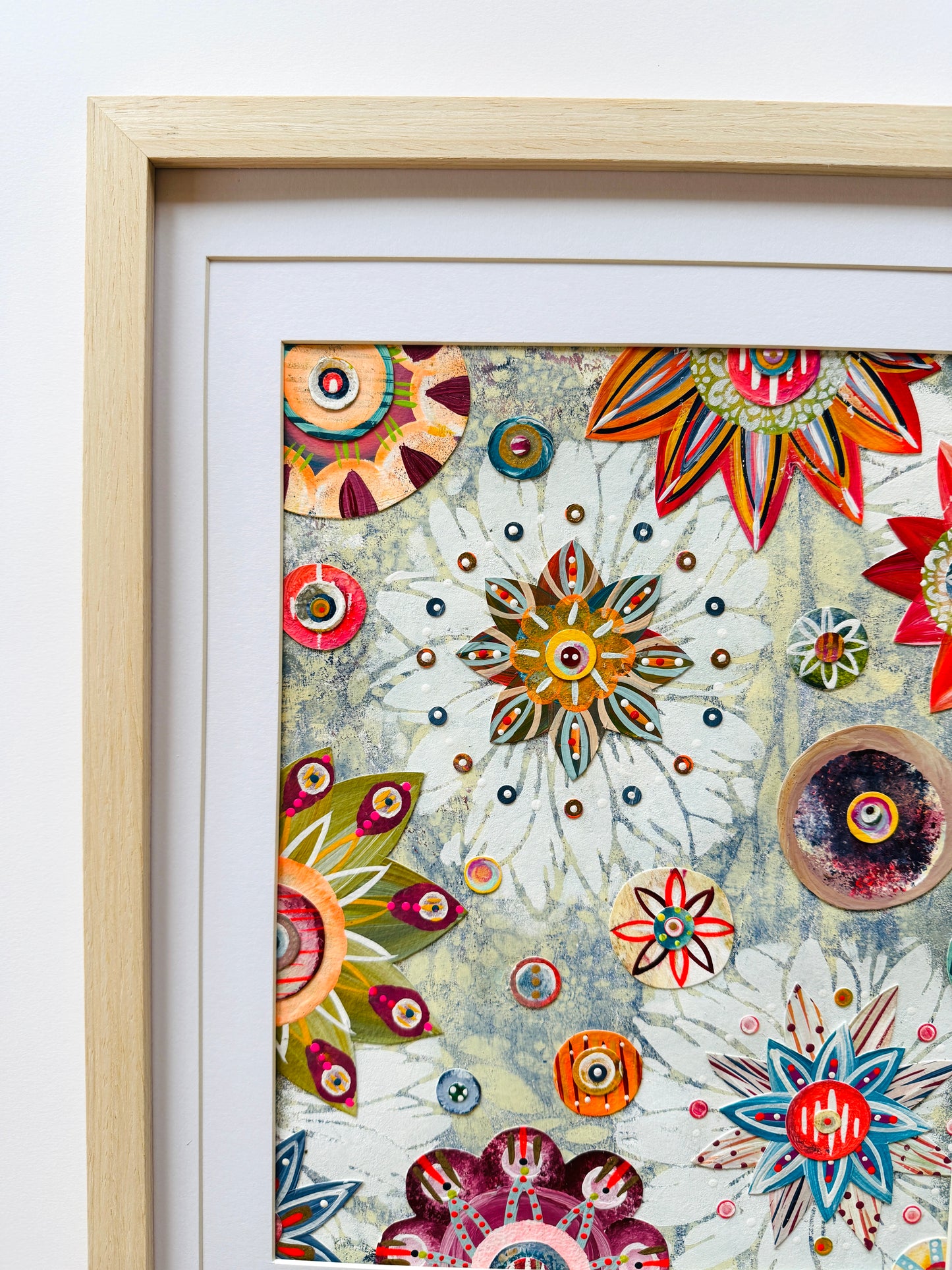 Funky floral collage, Colorful wall art, Joyful home decor, World culture inspired, Hand-painted collage, Vibrant flower art, Playful wall art, Global art prints