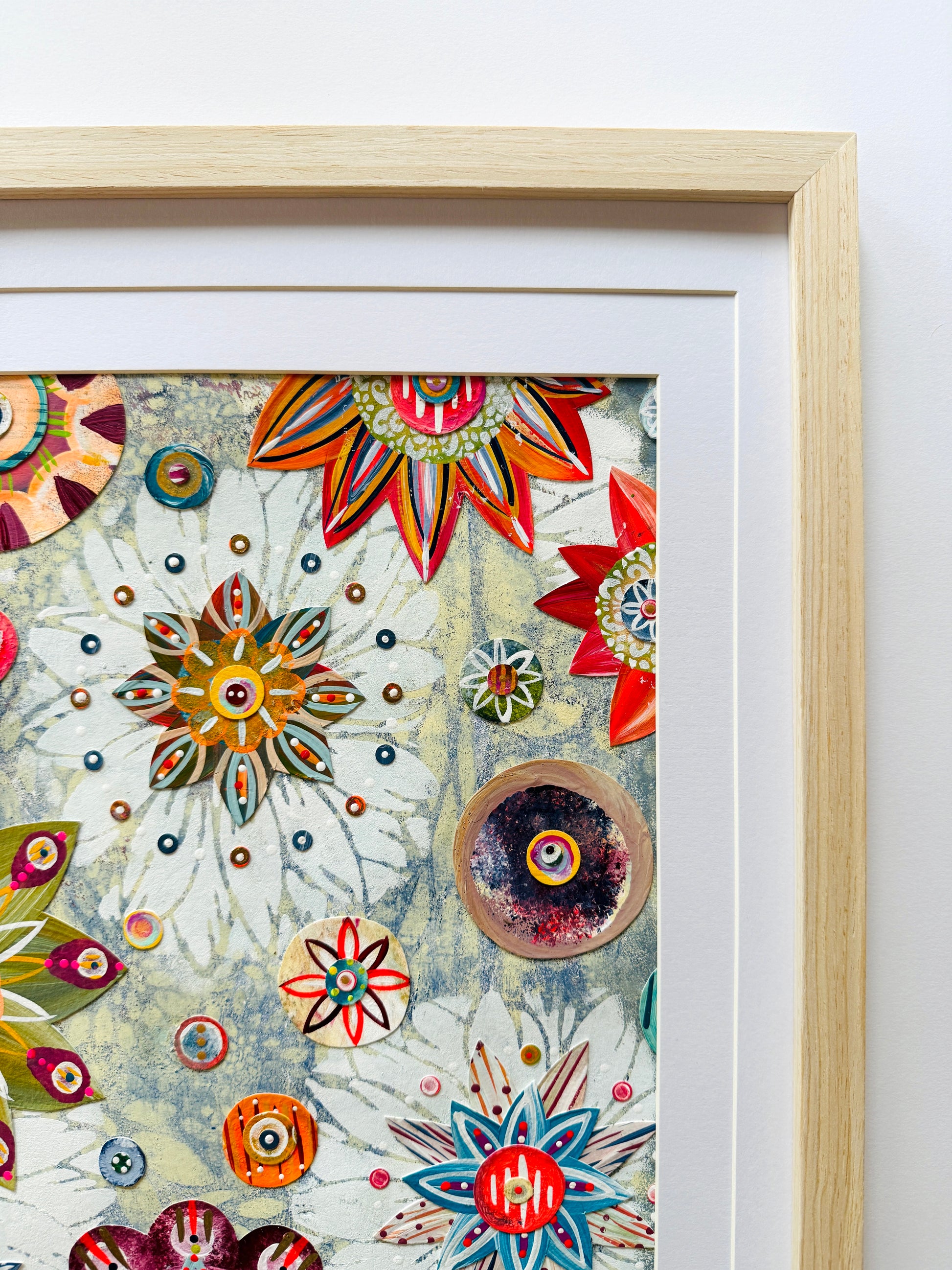 Funky floral collage, Colorful wall art, Joyful home decor, World culture inspired, Hand-painted collage, Vibrant flower art, Playful wall art, Global art prints