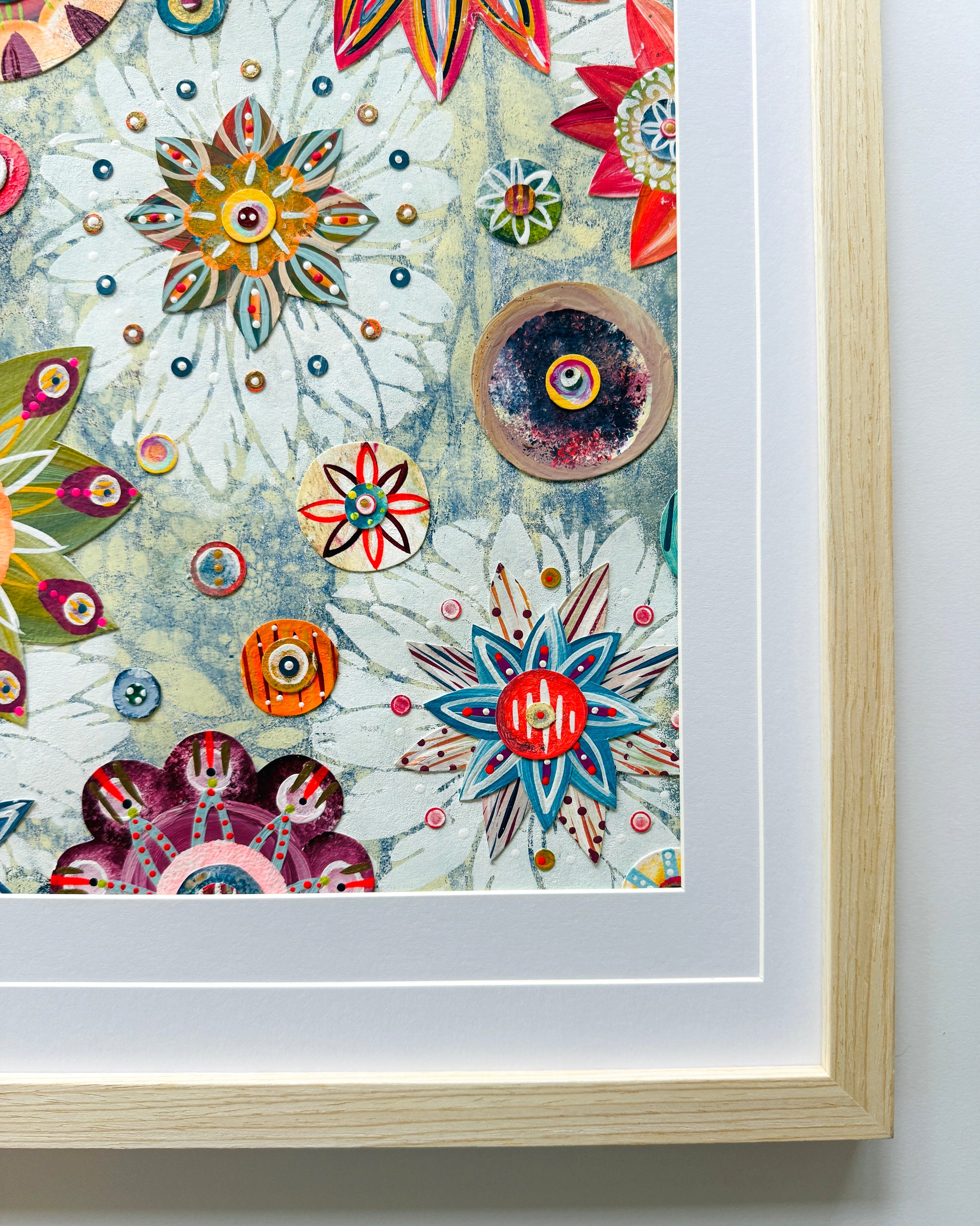 Funky floral collage, Colorful wall art, Joyful home decor, World culture inspired, Hand-painted collage, Vibrant flower art, Playful wall art, Global art prints