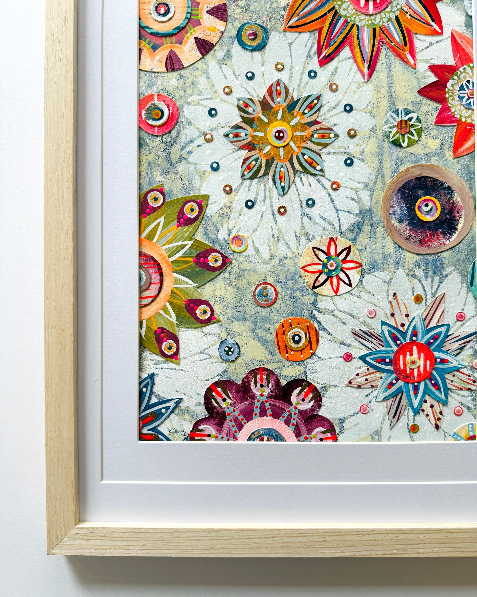 Funky floral collage, Colorful wall art, Joyful home decor, World culture inspired, Hand-painted collage, Vibrant flower art, Playful wall art, Global art prints