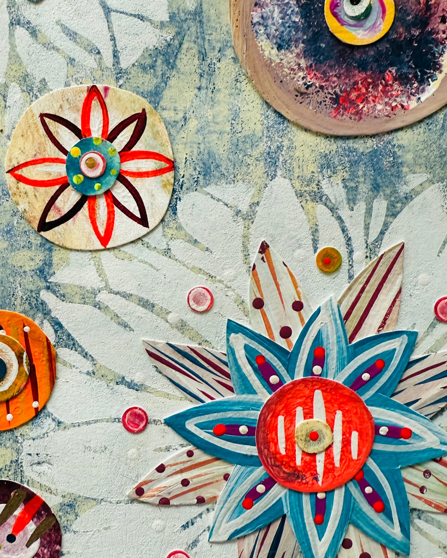 Funky floral collage, Colorful wall art, Joyful home decor, World culture inspired, Hand-painted collage, Vibrant flower art, Playful wall art, Global art prints