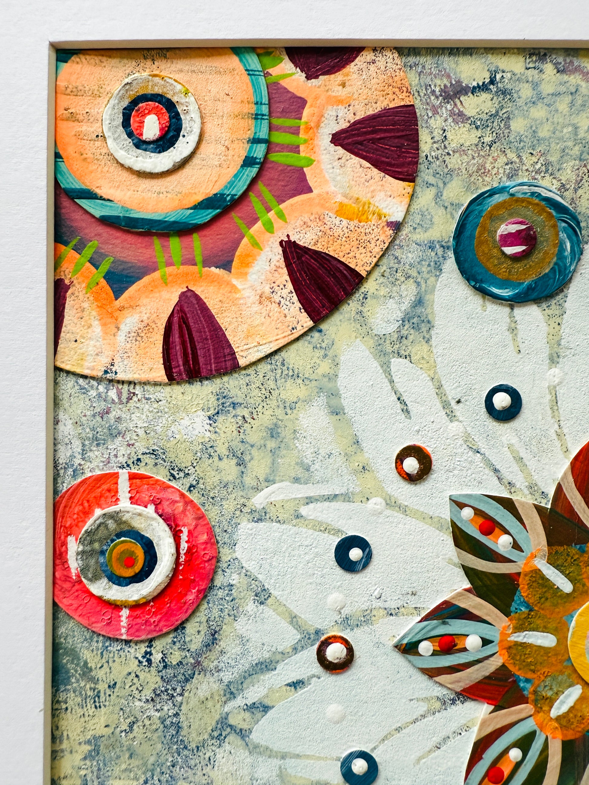 Funky floral collage, Colorful wall art, Joyful home decor, World culture inspired, Hand-painted collage, Vibrant flower art, Playful wall art, Global art prints