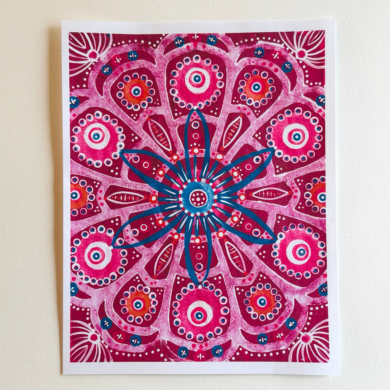 A vibrant collection of hand-painted Mexico-inspired patterned papers featuring bold floral motifs and layered geometric designs in rich pinks.