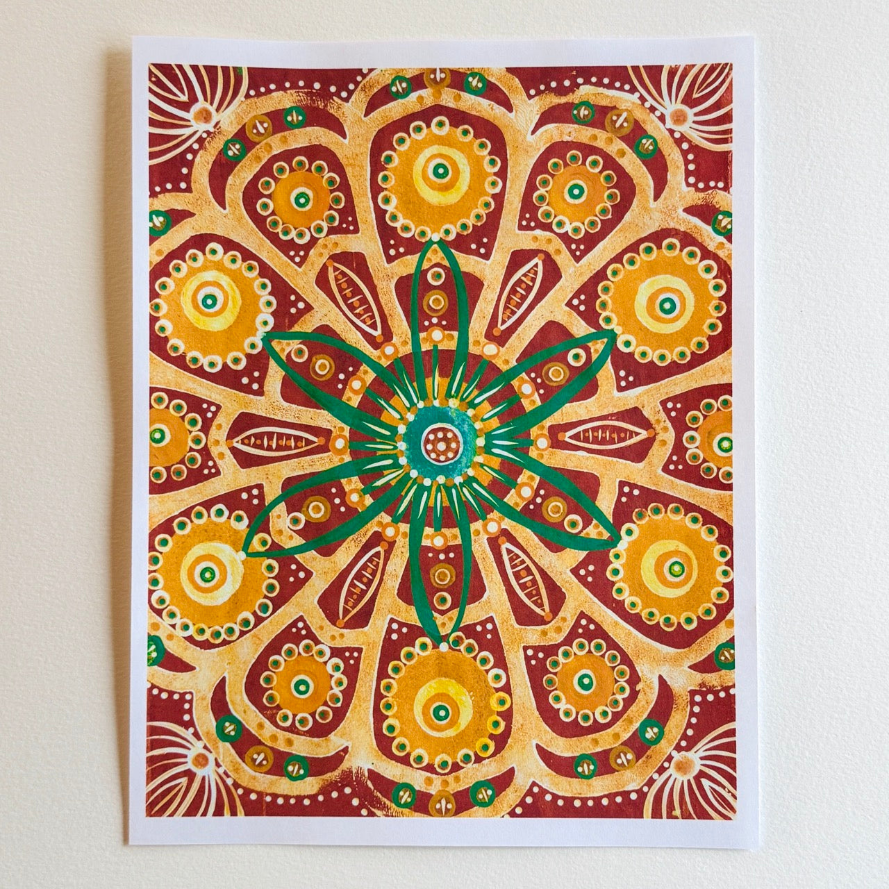 A vibrant collection of hand-painted Mexico-inspired patterned papers featuring bold floral motifs and layered geometric designs in rich golds.