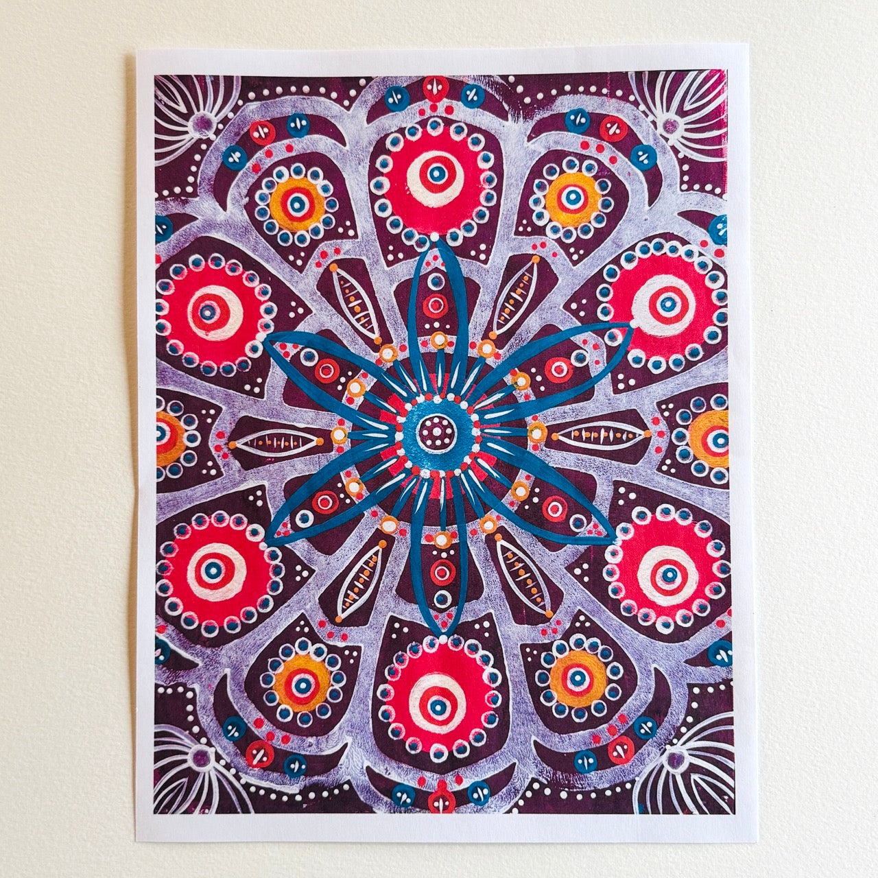 A vibrant collection of hand-painted Mexico-inspired patterned papers featuring bold floral motifs and layered geometric designs in rich purples.