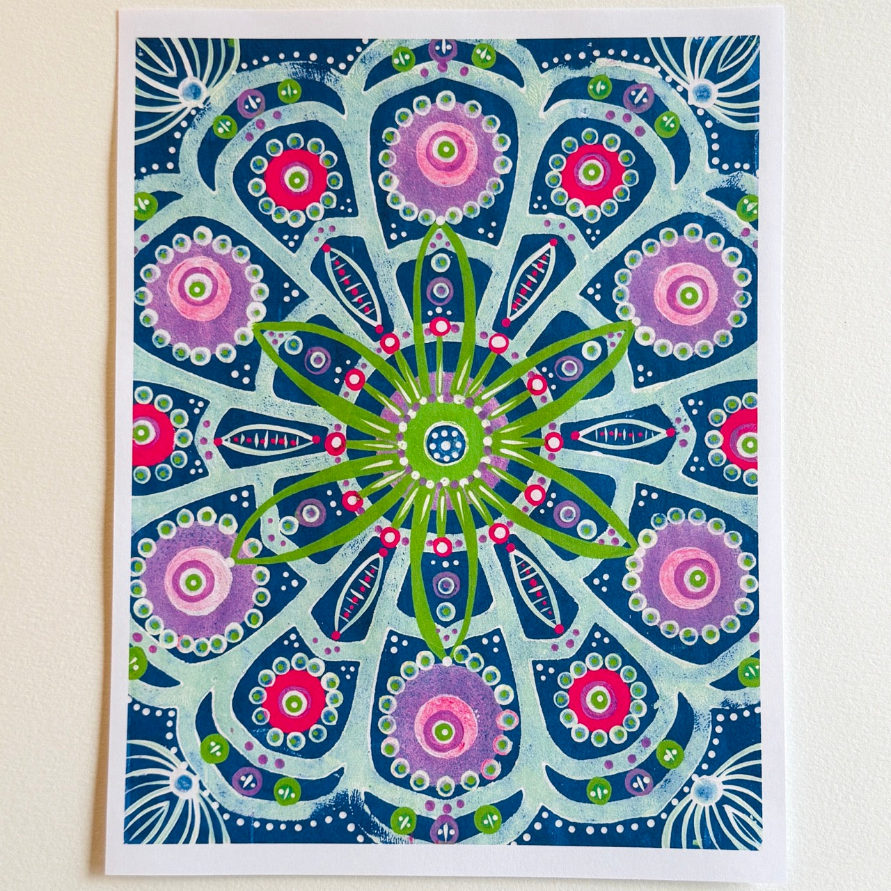 A vibrant collection of hand-painted Mexico-inspired patterned papers featuring bold floral motifs and layered geometric designs in rich blues.